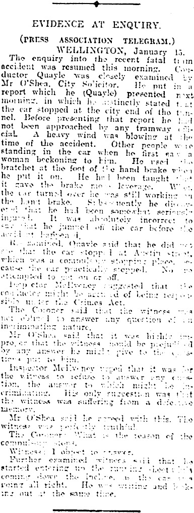 15 Jan 1920 - tram  capsize, windy - inquiry; few injury details, except fatal.
